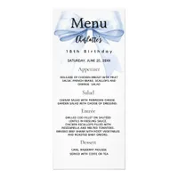 Blue bow photo fun facts birthday menu card