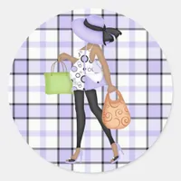 Mom to Be (darker skin) with Purple & Black Plaid Classic Round Sticker