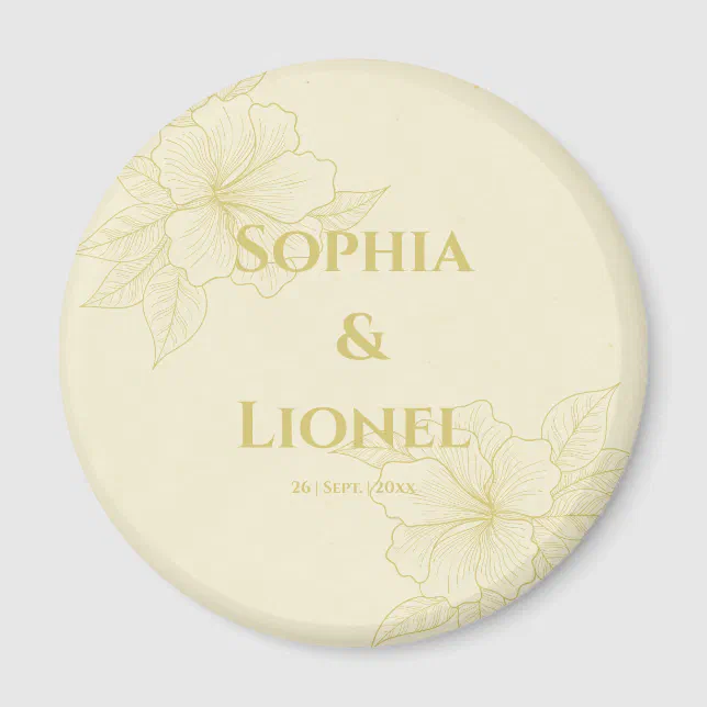 Elegant Golden Floral Wedding Magnet