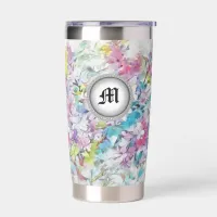 *~ Floral Abstract Rainbow Monogram AP84   Insulated Tumbler