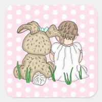 Sweet Baby Girl and Easter Bunny Polka Dot Square Sticker
