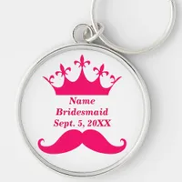 Bridesmaid Pink Mustache and Tiara Round Keychain