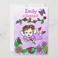 Brown Haired Caucasian Fairy Birthday Invitation