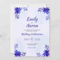 Cobalt Lily Modern Floral Watercolor Wedding Invitation