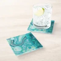 Blue, Turquoise Sea Waves and Bubbles      Glass Coaster