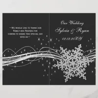 black Silver Snowflakes wedding programs folded