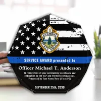 Police Officer Custom Logo Thin Blue Line Service  Acrylic Award