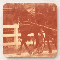 Amish Horse and Buggy Sepia Beverage Coaster