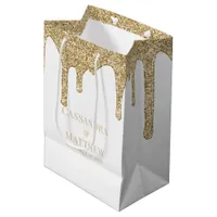 Chic Gold Sparkle Glitter Drips Wedding Medium Gift Bag