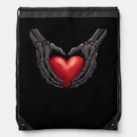 Skeleton Hand Heart Drawstring Bag