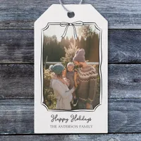 Minimalist Simple Bow Black and White Family Photo Gift Tags
