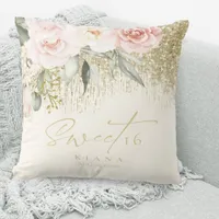 Floral Sparkles Sweet Sixteen Gold ID912 Throw Pillow