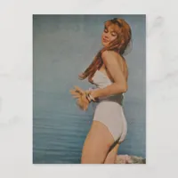 Beautiful Woman in White Swimsuit in 1957  Postcard