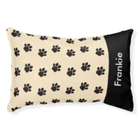 Cream Black Paw Prints Personalized Dog Pet Bed