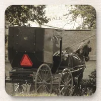 Amish Horse and Buggy Sepia Postcard Digital Art Coaster