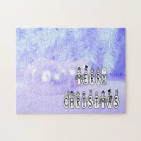 Merry Christmas Snow People Font, Blue Tint Snow Jigsaw Puzzle