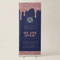Navy Blue Rose Gold Sparkle Glitter Drips Business Retractable Banner