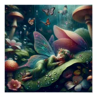 Fairy Sleeping on a Mushroom | Blank Poster