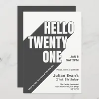 Playful Black & Whit Bold Typography 21st Birthday Invitation