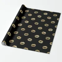 Any color and Gold Lips Pattern Overlay Wrapping Paper