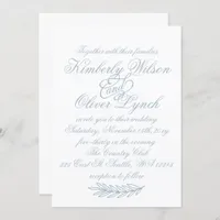 Rustic Watercolor Dusty Blue Nature Leafy Wedding  Invitation