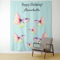 Delicate Pink Butterfly in Pastel Rainbow Colors Tapestry