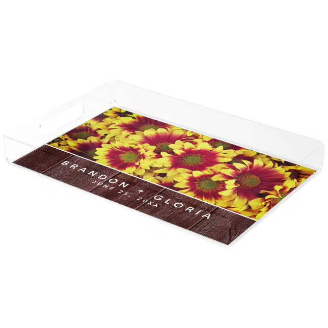 Rustic Autumn Sunflowers on Fence Wedding Acrylic Tray