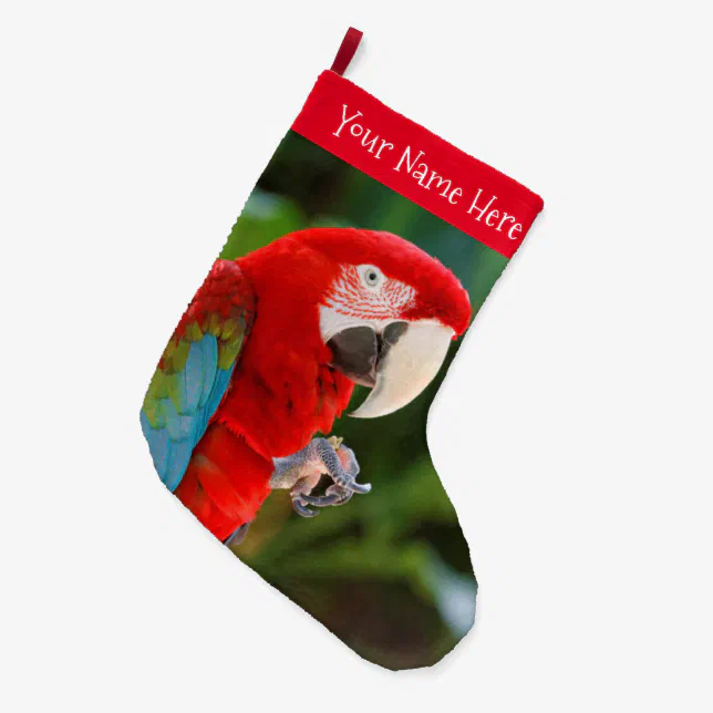 Profile of a Pretty Green-Winged Macaw Bird Large Christmas Stocking