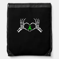 Skeleton Hand Heart Awareness Ribbon Supportive Drawstring Bag