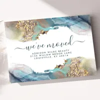 Blue And Gold Watercolor Ink Moving Announcement