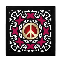 Tribal Red Ribbons Peace Sign Wooden Gift Box