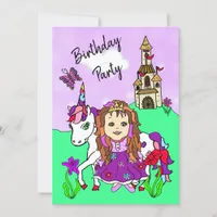 Princess and Unicorn Girl's Birthday Party Invitation