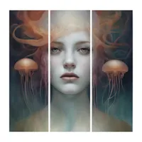 Jellyfish Woman Fantasy Triptych