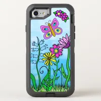 Whimsical Folk Art Flowers Colorful OtterBox iPhon OtterBox Defender iPhone SE/8/7 Case