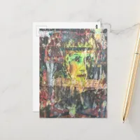 Unique colorful vintage face grunge mixed media postcard