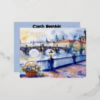 Prague - Czech Republic Watercolor Sketch | Foil Holiday Postcard