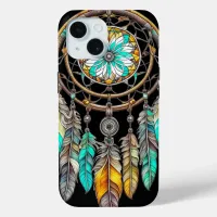 Teal Dreamcatcher Mystical Boho Feathers and Beads iPhone 15 Case