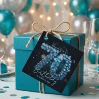 Opulent Glamorous Teal Blue Diamonds 70th Birthday Favor Tags