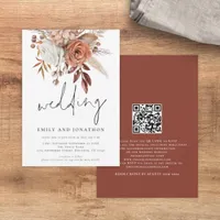 Rustic Terracotta Florals Informal Script Wedding Invitation