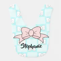 Pink and Teal Bows Personalized Girl;s Baby Bib