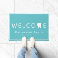 Modern Tooth Logo Light Teal Dentistry Welcome Doormat