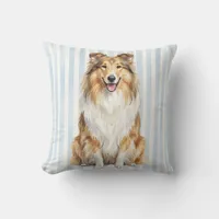 Watercolor Rough Collie Dog Portrait Pillow