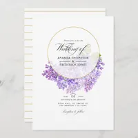 Pastel Violet and Gold Geometric Herbarium Wedding Invitation