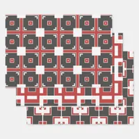 Dark Red Grey and White Mosaic Geometric Patterns Wrapping Paper Sheets