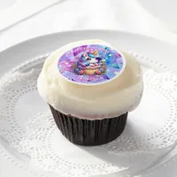 Cute Unicorn and Cupcake Personalized Birthday Edible Frosting Rounds