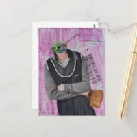 Surreal Hummingbird Headed Woman Collage Postcard