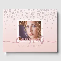 Birthday party rose gold blush diamonds photo guest book
