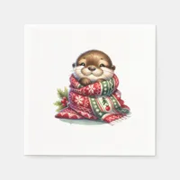 The Christmas Otter in a Scarf Napkins