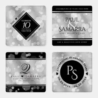 Elegant 10th Tin Wedding Anniversary Celebration Coaster Set