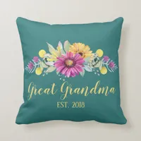 Best Great Grandma Elegant Teal Floral Daisy Throw Pillow